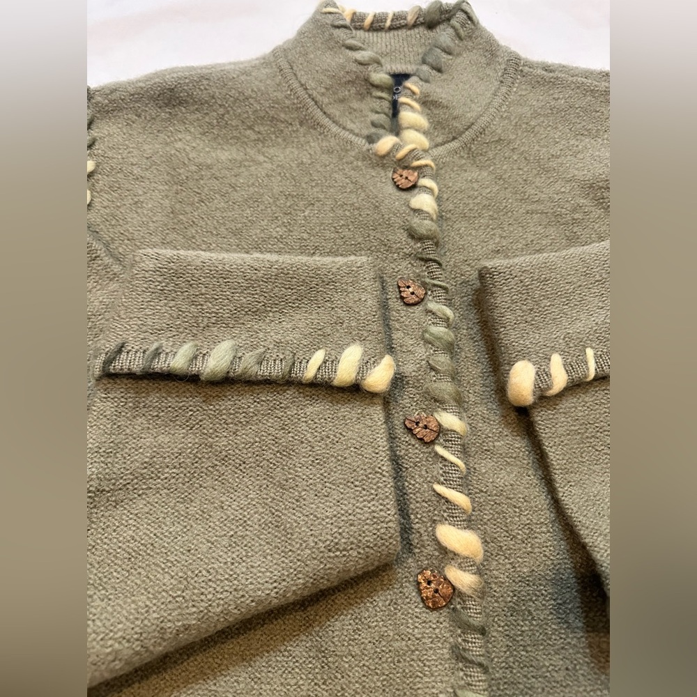 Nordic Design Wool Blend Cardigan Sweater Embroidered Floral Boho Cottagecore - Picture 6 of 14